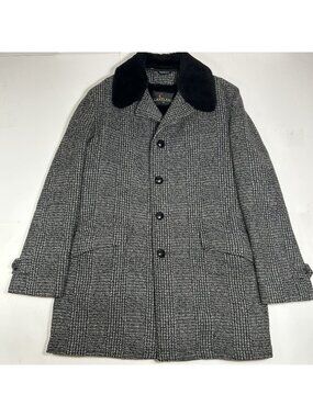 Vtg Lakeland Tweed Wool Coat Men Herringbone Plaid Faux Fur Lined Heavy Sz 40